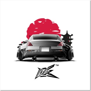 nissan 350z rear stanced black white gradient Posters and Art